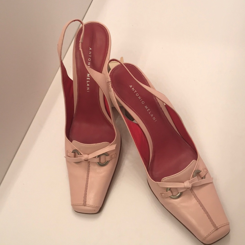Antonio Melanie Pink Leather Slingback Heels